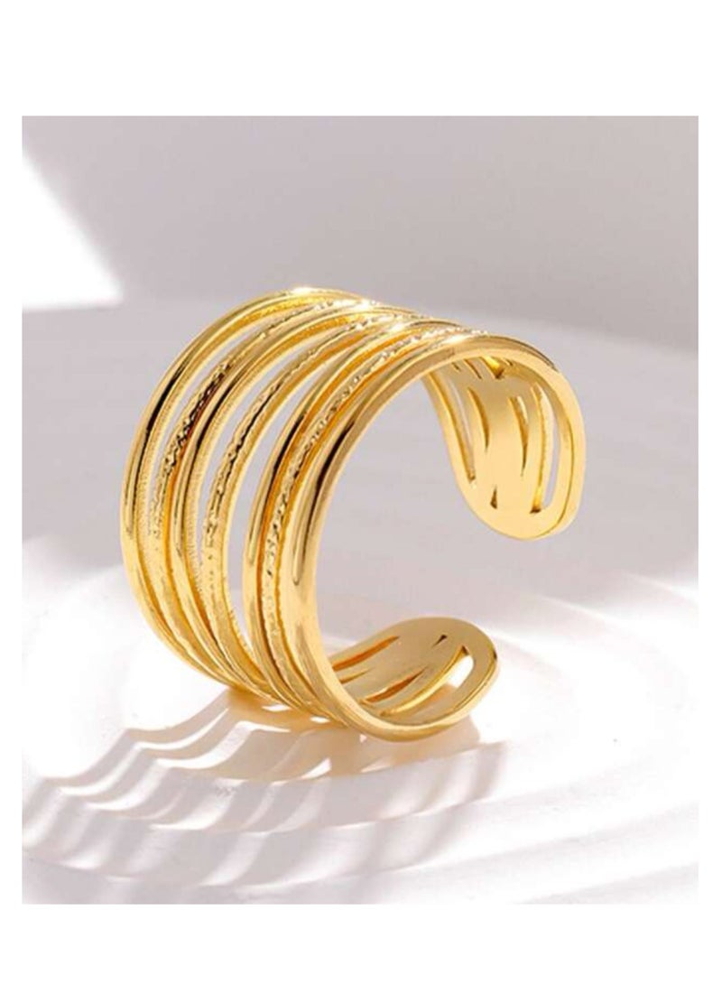 إيكوال خاتم نسائي من الاستانلس ستيل مطلي باللون الذهبي بمقاس موحد - Image 2