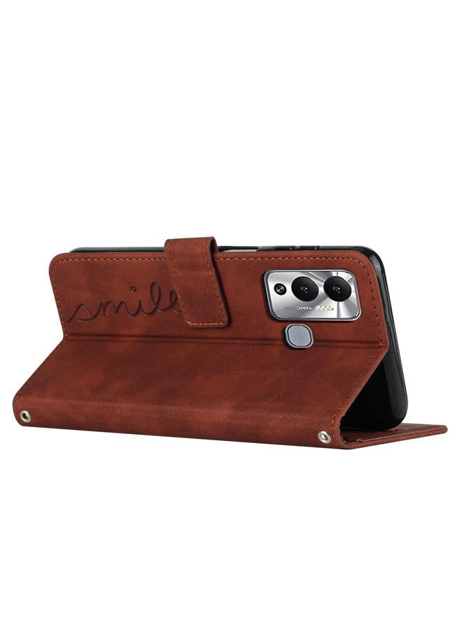 S-TOP Case For Infinix Hot 12 Play Skin Feel Heart Pattern Leather Phone Case with Lanyard - Image 3