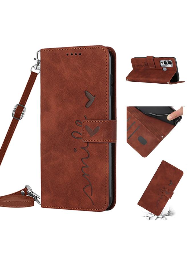 S-TOP Case For Infinix Hot 12 Play Skin Feel Heart Pattern Leather Phone Case with Lanyard - Image 1