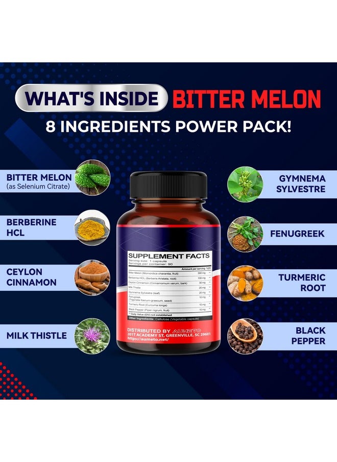 Bitter Melon Capsules - Enhanced with Berberine Ceylon Cinnamon for Circulation Wellness and Immune Function (90 Count (Pack of 1))