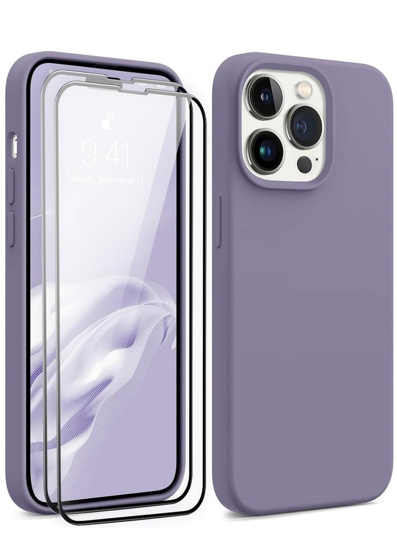 Raxoom [3-in-1] iPhone 15 Pro Max Case Bundle â€“ Light Gray Liquid Silicone Shockproof Cover with 9H Tempered Glass Screen Protector - Image 1