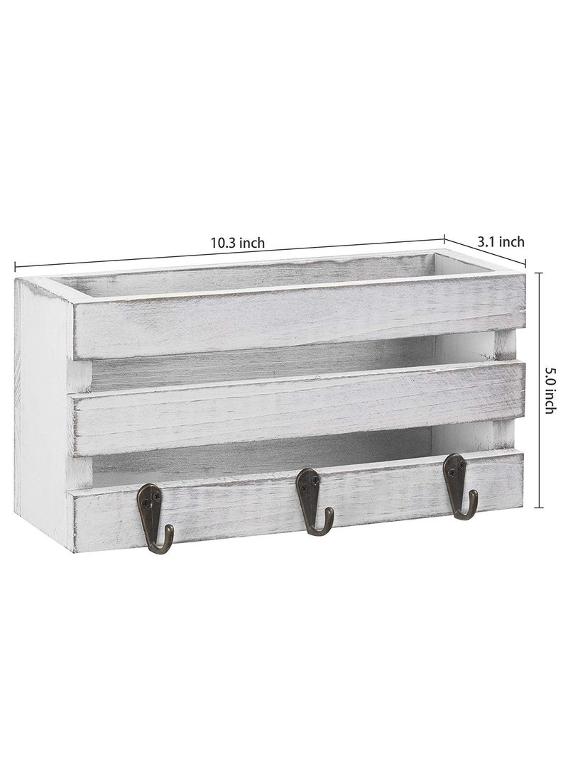 White Whale you think, we bring White Whale Wooden White CrateStyle WallMounted Mail Sorter with 3 Key Hooks  - Image 3