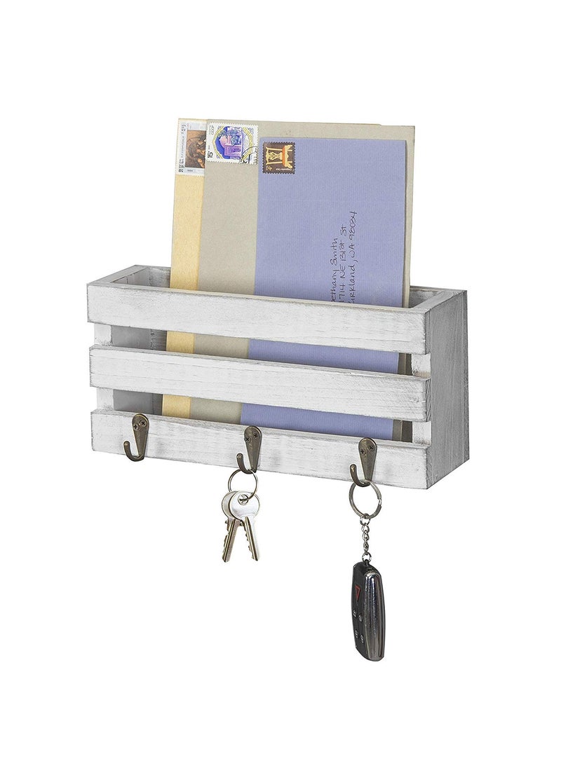 White Whale you think, we bring White Whale Wooden White CrateStyle WallMounted Mail Sorter with 3 Key Hooks  - Image 2