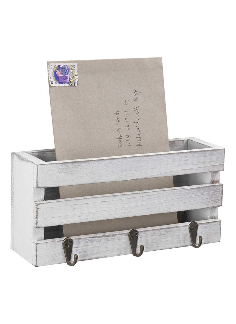 White Whale you think, we bring White Whale Wooden White CrateStyle WallMounted Mail Sorter with 3 Key Hooks  - Image 1