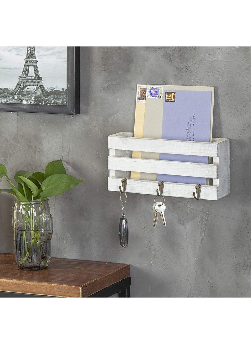 White Whale you think, we bring White Whale Wooden White CrateStyle WallMounted Mail Sorter with 3 Key Hooks  - Image 4