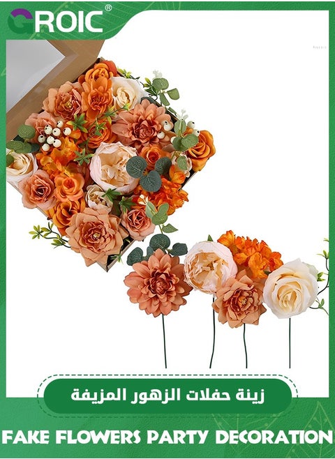 Silk Flower Combo Artificial Flowers,Artificial Flowers Rose Decor Set, DIY Wedding Bouquets Centerpieces Arrangements,Artificial Flowers Combo Box(Orange)
