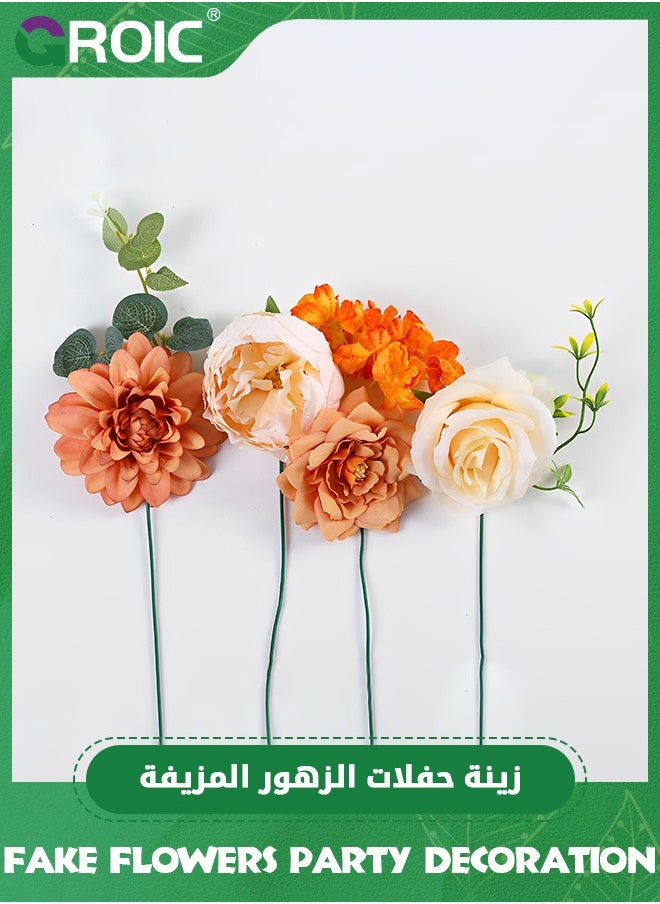Silk Flower Combo Artificial Flowers,Artificial Flowers Rose Decor Set, DIY Wedding Bouquets Centerpieces Arrangements,Artificial Flowers Combo Box(Orange)