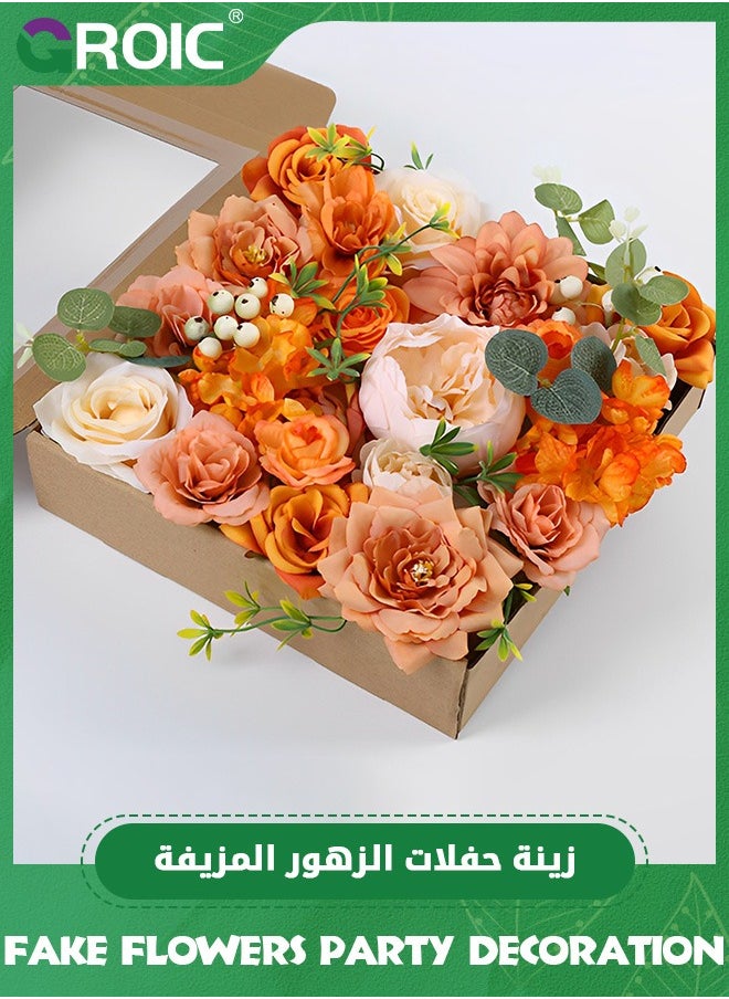 Silk Flower Combo Artificial Flowers,Artificial Flowers Rose Decor Set, DIY Wedding Bouquets Centerpieces Arrangements,Artificial Flowers Combo Box(Orange)