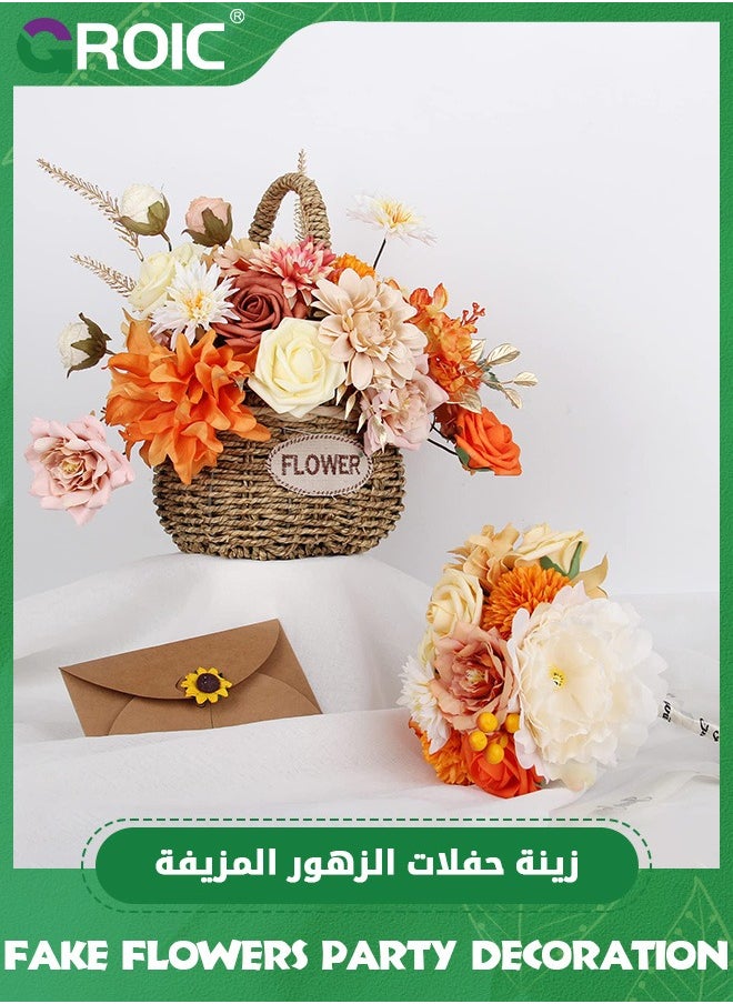 Silk Flower Combo Artificial Flowers,Artificial Flowers Rose Decor Set, DIY Wedding Bouquets Centerpieces Arrangements,Artificial Flowers Combo Box(Orange)