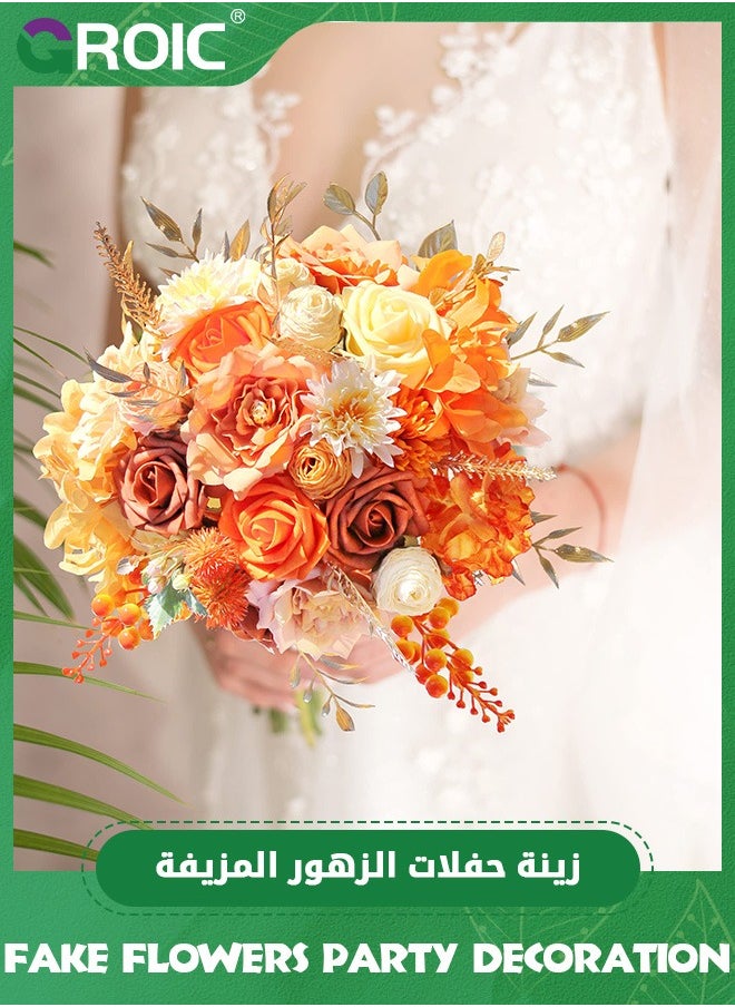 Silk Flower Combo Artificial Flowers,Artificial Flowers Rose Decor Set, DIY Wedding Bouquets Centerpieces Arrangements,Artificial Flowers Combo Box(Orange)