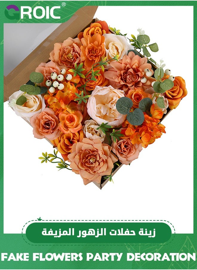 Silk Flower Combo Artificial Flowers,Artificial Flowers Rose Decor Set, DIY Wedding Bouquets Centerpieces Arrangements,Artificial Flowers Combo Box(Orange)