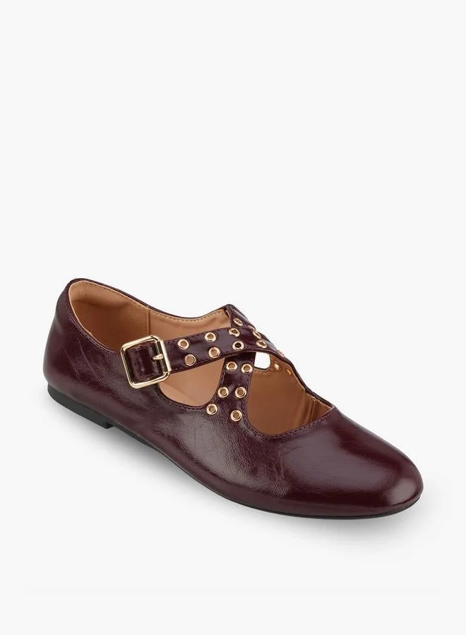 Celeste Women Rivet Embellished Cross Strap Mary Jane Shoes