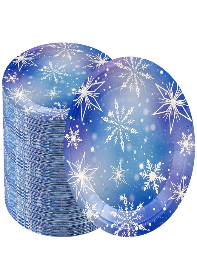 HSPAIDYP 80Pcs Snowflake Paper Plates Frozen Snowflake Party Supplies,7"Winter Snowflake Frozen Plates Disposable Chrisstma Plate for Winter Wonderland Xmas Frozen Snowflake Birthday Party Decor (blue) - Image 1