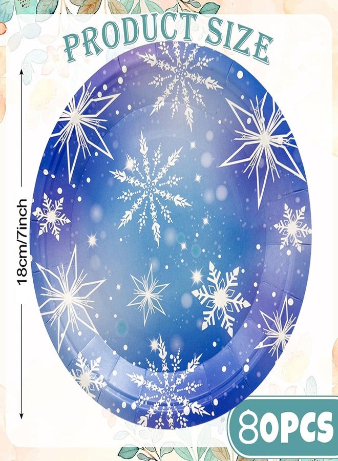 HSPAIDYP 80Pcs Snowflake Paper Plates Frozen Snowflake Party Supplies,7"Winter Snowflake Frozen Plates Disposable Chrisstma Plate for Winter Wonderland Xmas Frozen Snowflake Birthday Party Decor (blue) - Image 2