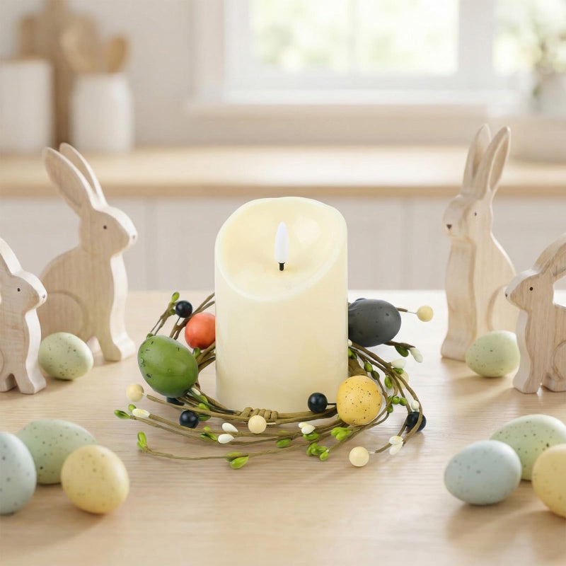 Daifunli 2 Pcs Easter Egg Candle Rings Primitive Farmhouse Vintage Eggs Pip Berry Wreaths for Pillar 3.9 Inch Candles Holder for Spring Easter Rustic Table Centerpiece Decor - Image 4