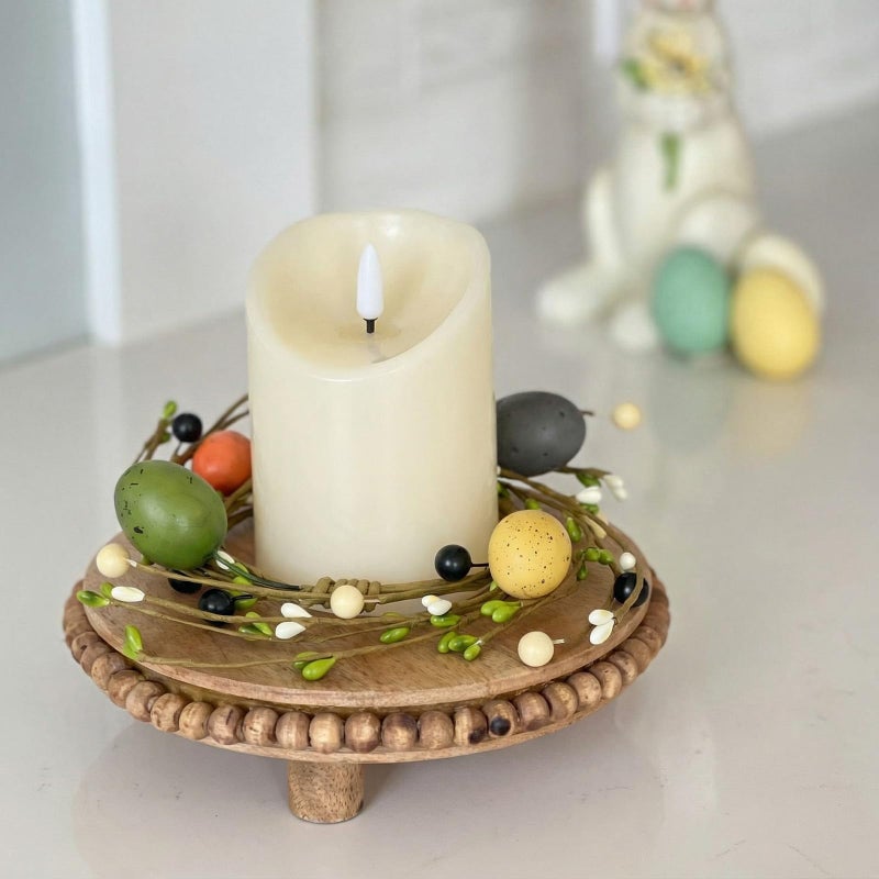 Daifunli 2 Pcs Easter Egg Candle Rings Primitive Farmhouse Vintage Eggs Pip Berry Wreaths for Pillar 3.9 Inch Candles Holder for Spring Easter Rustic Table Centerpiece Decor - Image 3