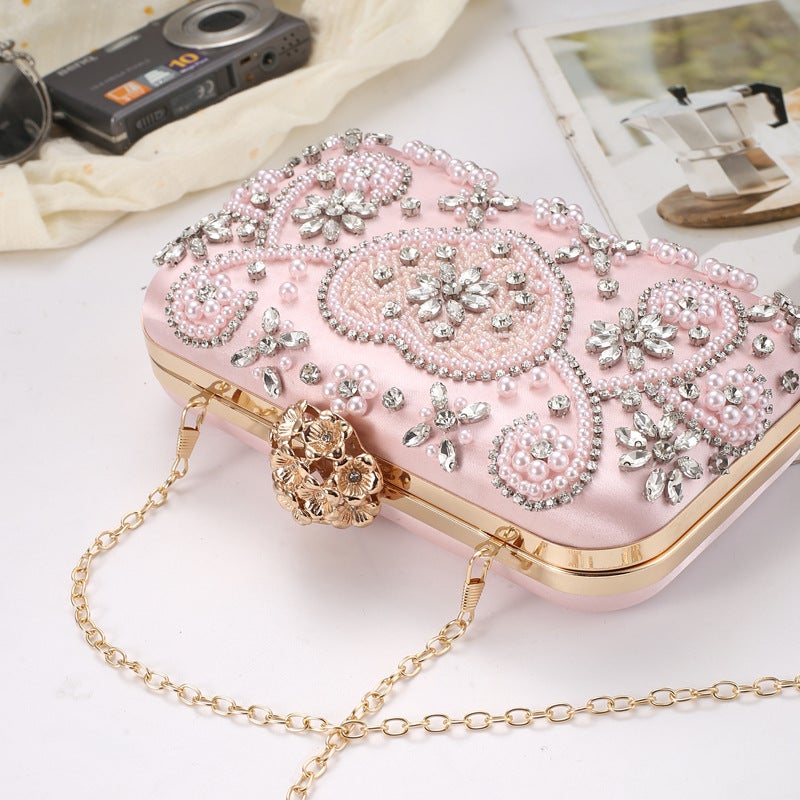 New Evening Bag Embroidered Diamond Clutch Bag Love Diamond Handbag Women'S Cheongsam Dress Small Square Bag Chain - Image 4