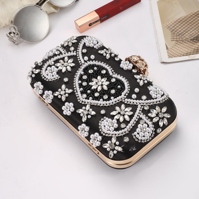 New Evening Bag Embroidered Diamond Clutch Bag Love Diamond Handbag Women'S Cheongsam Dress Small Square Bag Chain - Image 1