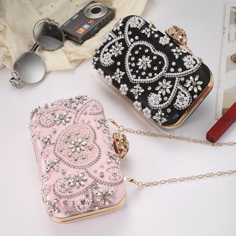 New Evening Bag Embroidered Diamond Clutch Bag Love Diamond Handbag Women'S Cheongsam Dress Small Square Bag Chain - Image 3