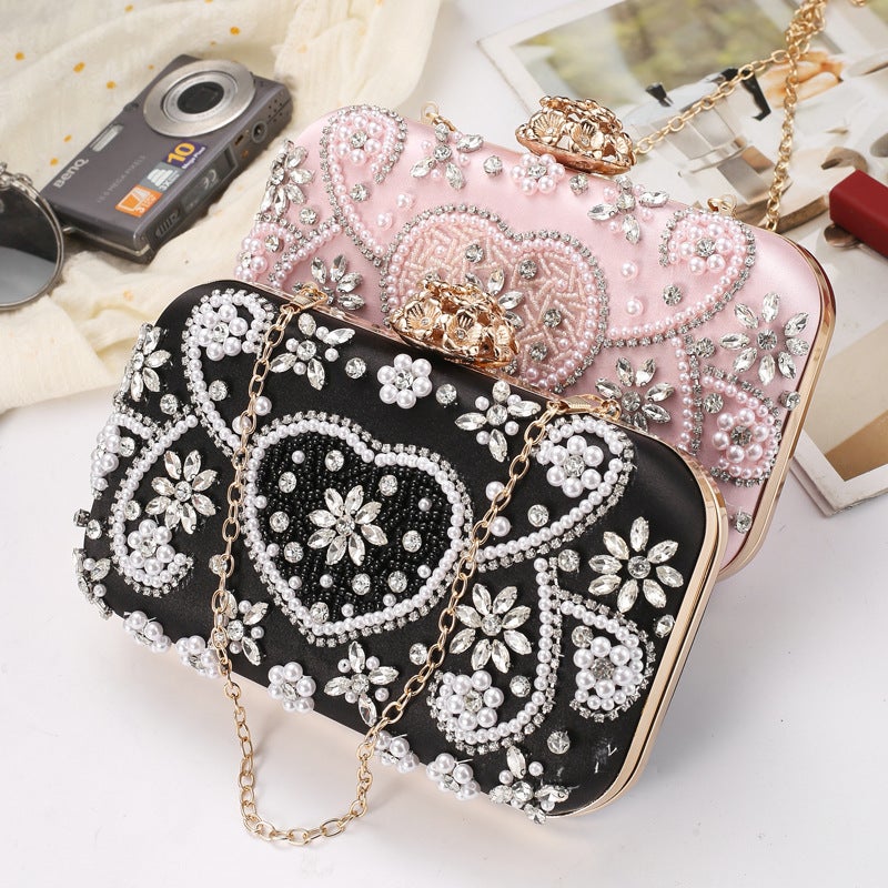 New Evening Bag Embroidered Diamond Clutch Bag Love Diamond Handbag Women'S Cheongsam Dress Small Square Bag Chain - Image 2