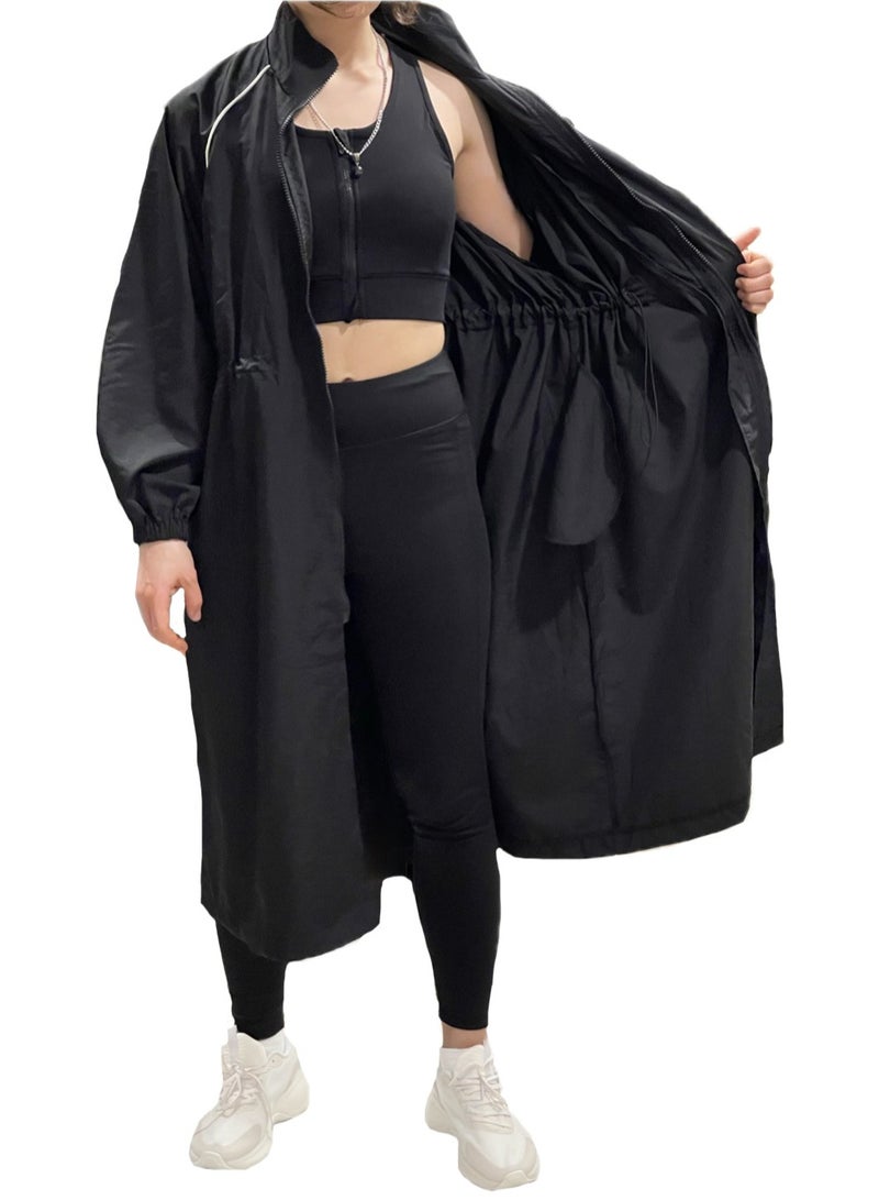 SOLOBUY Midi Trench Coat, Women's Sporty Style, Stand-up Collar - Image 2