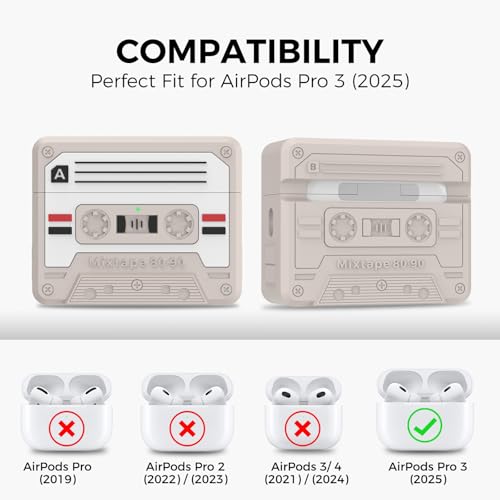 TRONWIN for AirPods Pro 3 Case - 2025 Retro Silicone Mixtape Design Case for Apple AirPods Pro 3rd Generation, Cute Cassette Airpod pro 3 Case Cover for Men/Women (Old Grey) - Image 2