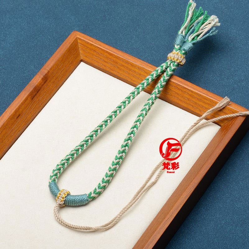 Traditional Chinese Hand-Twisted Cotton Cord Bracelet for DIY Jade Stone Accessories, Handwoven Tibetan Style