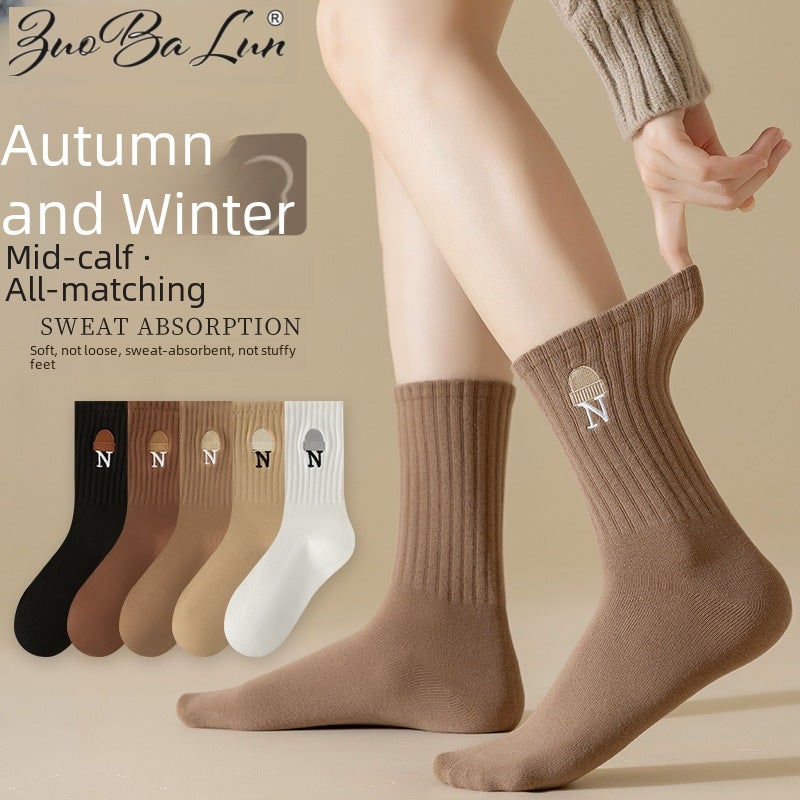 Korean Mid-Calf Cotton Socks Autumn Black - Image 3