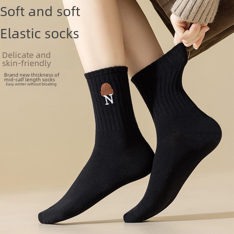 Korean Mid-Calf Cotton Socks Autumn Black - Image 5