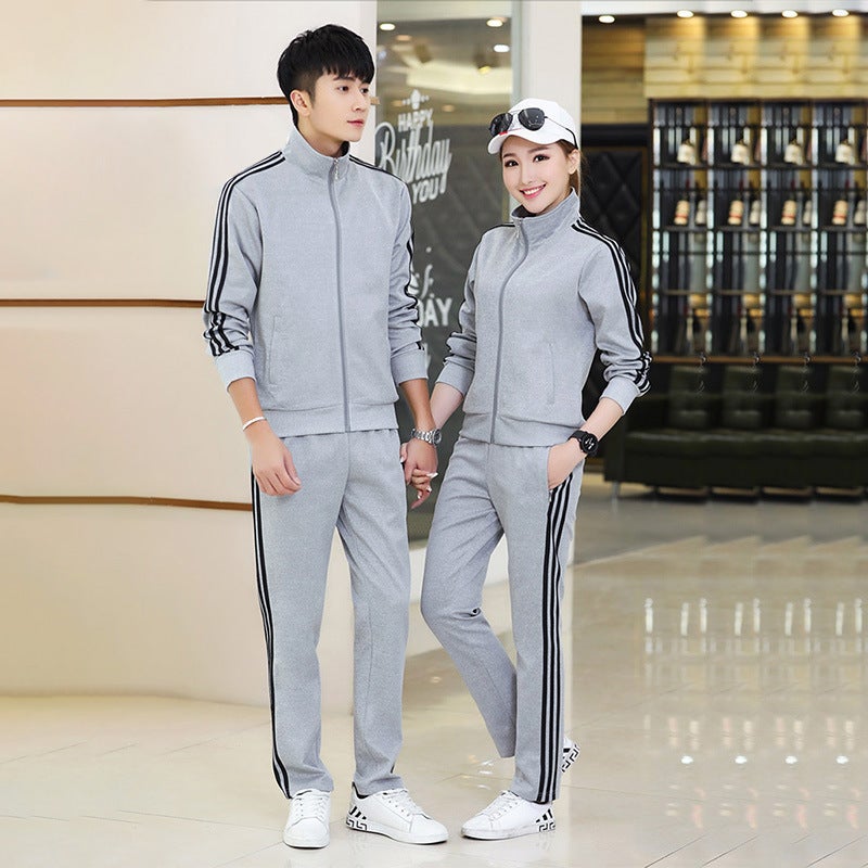Sports suit Mens Spring and Autumn Sweatshirt Casual Loose Korean-style Couple Jacket Three-bar Student Clothes Two-piece Set Black - Image 2