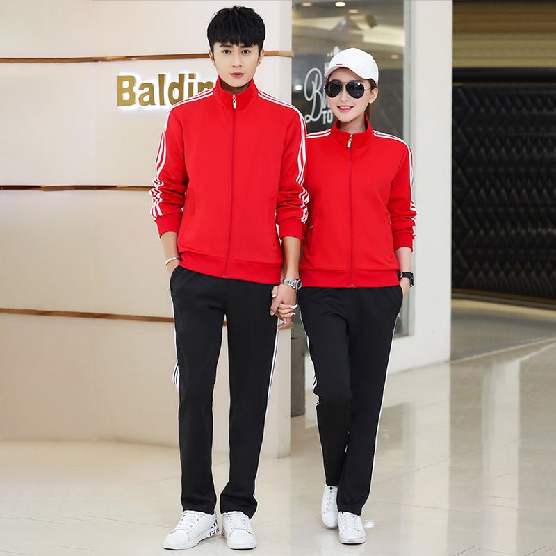 Sports suit Mens Spring and Autumn Sweatshirt Casual Loose Korean-style Couple Jacket Three-bar Student Clothes Two-piece Set Black - Image 3