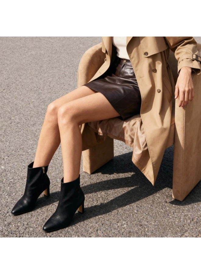 MICIFA Women's Ankle Boots Chunky Low Heel Square Toe Heeled Booties with Side Zipper Fall Winter Dress Short Boots, Leather Black, 7 - Image 2