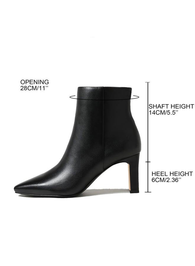 MICIFA Women's Ankle Boots Chunky Low Heel Square Toe Heeled Booties with Side Zipper Fall Winter Dress Short Boots, Leather Black, 7 - Image 4
