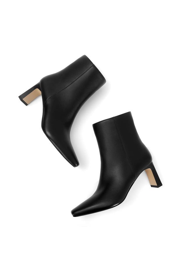 MICIFA Women's Ankle Boots Chunky Low Heel Square Toe Heeled Booties with Side Zipper Fall Winter Dress Short Boots, Leather Black, 7 - Image 5