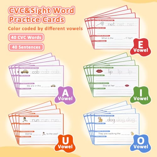 HenPisen CVC Word Games Sentence Building for Kids Handwriting Practice Phonics Flash Cards Sight Word Tracing for PreK Kindergarten Homeschool Learning Activities - Image 5