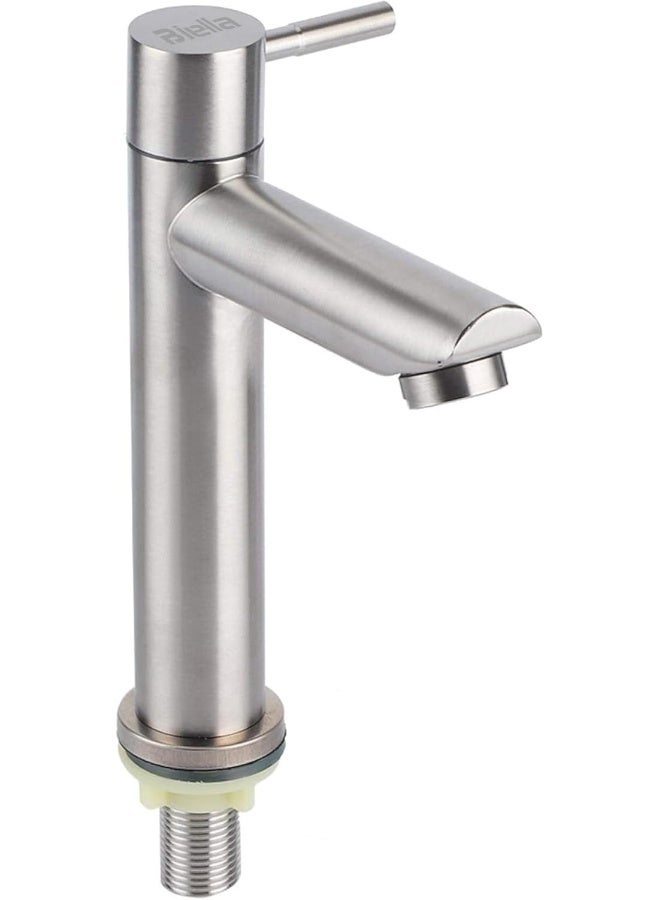 Biella G1/2 Stainless Steel Single Brushed Cold Water Tap Single Hole Faucet For Kitchen Bathroom And Washbasin Durable Single-Lever Sleek Lip Gloss Finish - Image 1