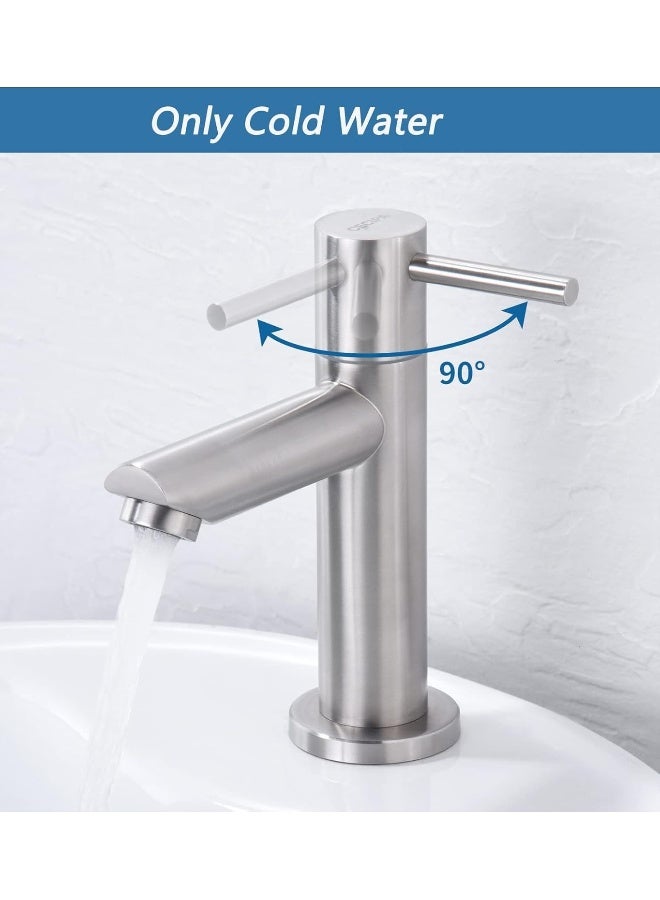 Biella G1/2 Stainless Steel Single Brushed Cold Water Tap Single Hole Faucet For Kitchen Bathroom And Washbasin Durable Single-Lever Sleek Lip Gloss Finish - Image 5