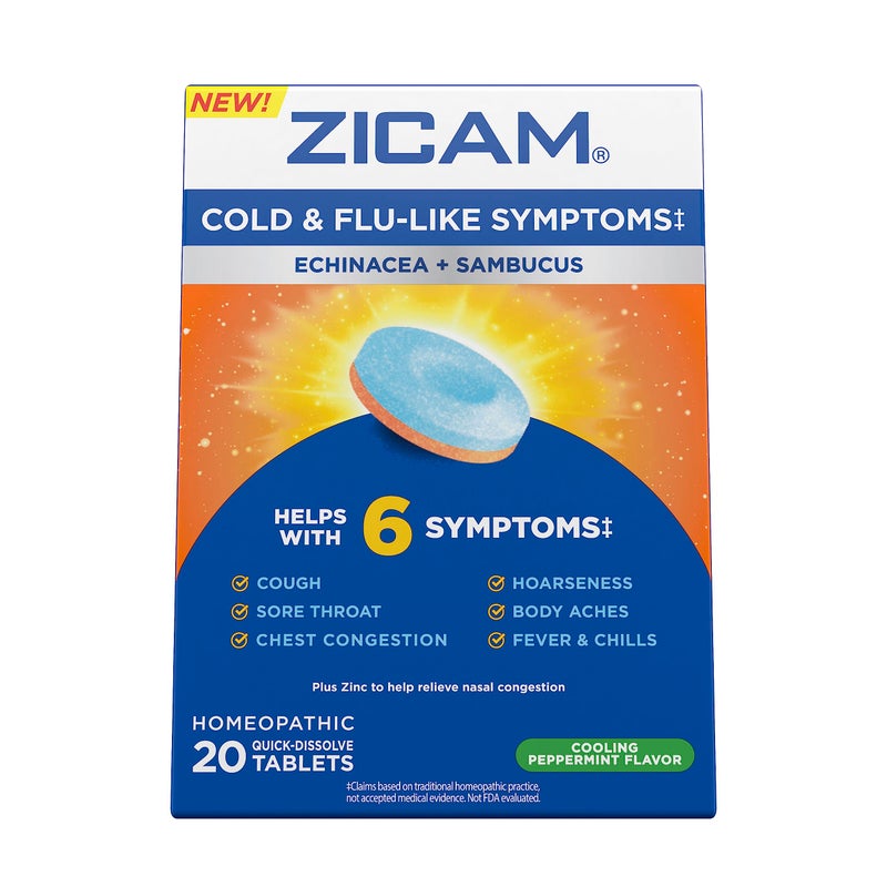 Zicam Cold & Flu-Like Symptoms with Echinacea and Sambucus, Homeopathic, Zinc, Cooling Peppermint Flavor, Helps with Cold Symptoms, 20 Tablets - Image 1