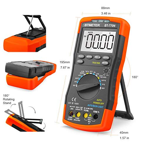 BTMETER BT-770N TRMS Auto Manual Ranging Multimeters, 6000 Counts Digital Multimeter AC DC Amp Ohm Volt Meter hFE LED Capacitor Tester to 99.99mF with Thermometer Backlit - Image 5