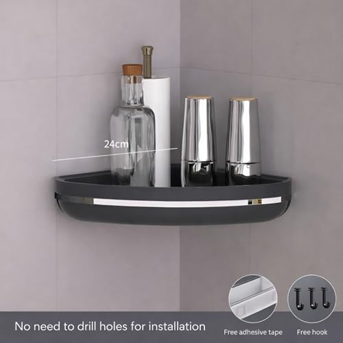 KREPS Bathroom Shelf Organizer,Self Adhesive No Drill Shower Shelf Easy Installation, Wall Mounted Shelf, with Towel Napkin Holder with Hook,Used for Bathroom and Kitchen (Black, Flat) - Image 2