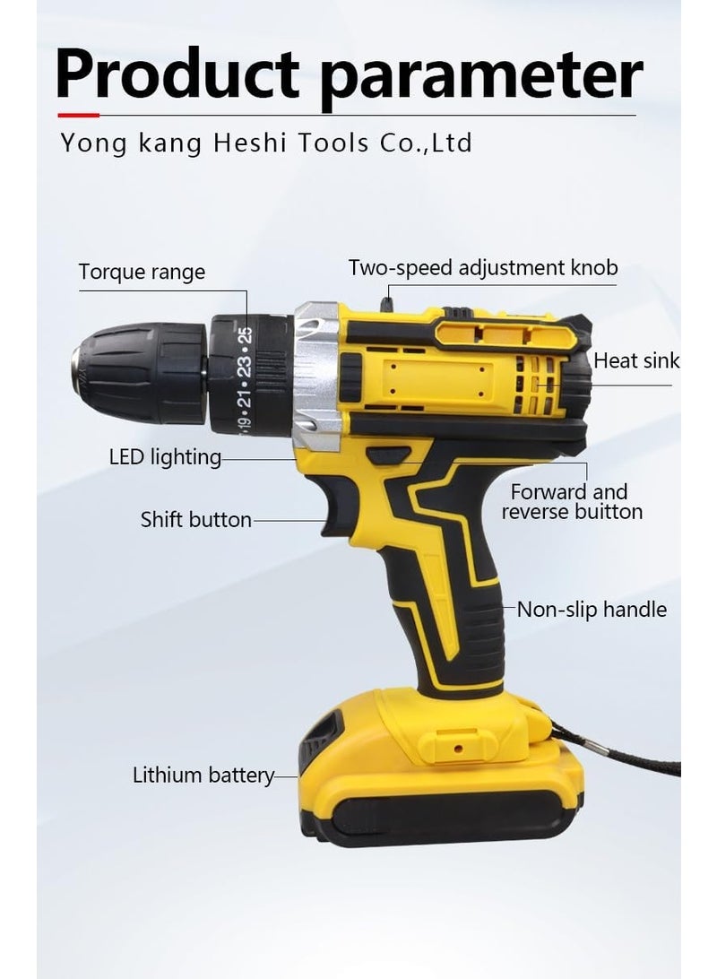 21V Cordless Electric Drill with Two Variable Speeds, Non-Slip Handle, Durable Design, 2 Batteries - Image 2