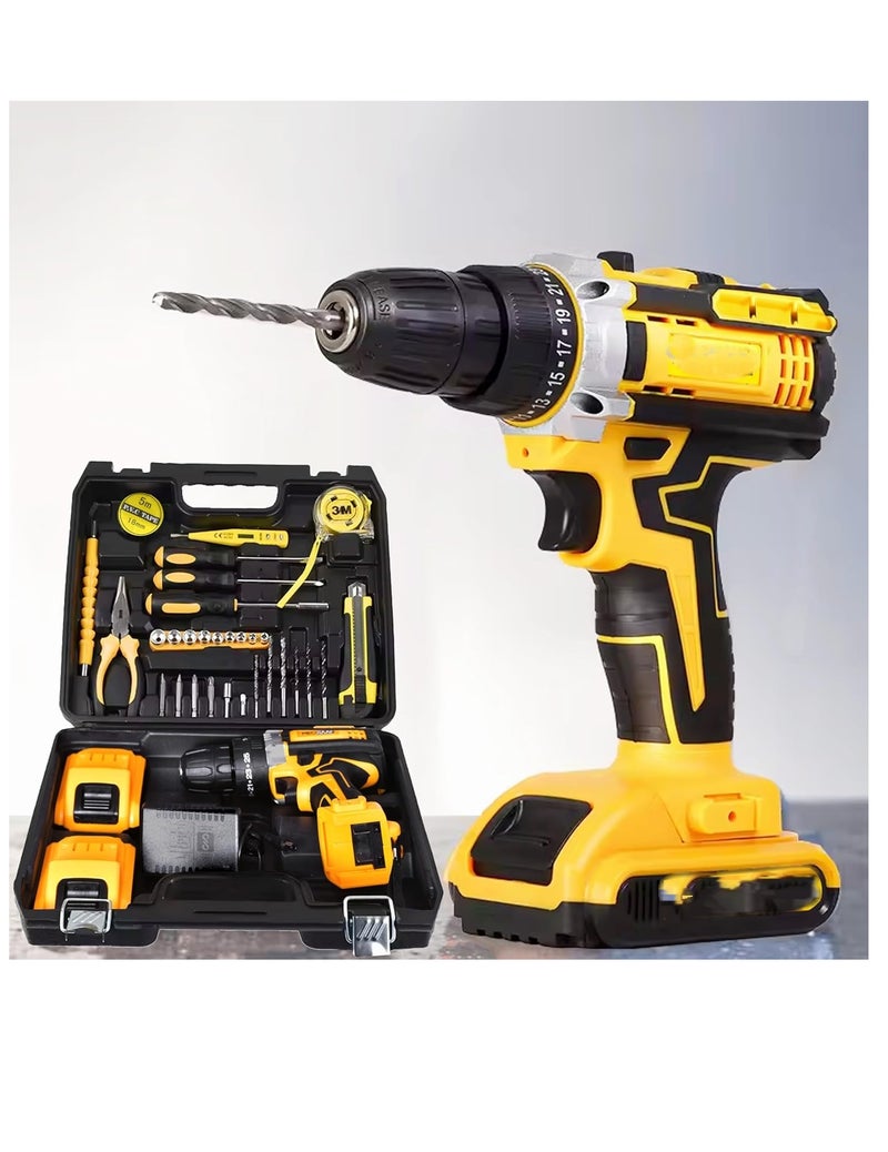 21V Cordless Electric Drill with Two Speeds, Durable Handle Design, Includes 2 Batteries - Image 1