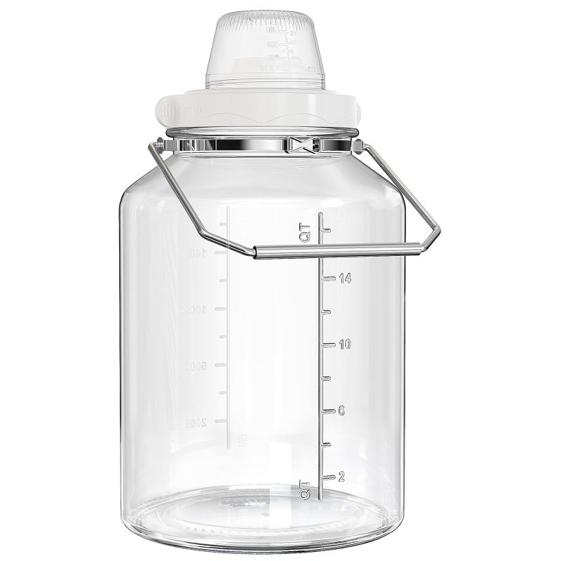Daitouge 5 Gallon Air Tight Glass Storage Jars, 6.4inch Wide Mouth Canister with Stainless Steel Handle, Large Gallon Glass Jars, Glass Water Jug with Cup for Terrarium, Storage, Dog Treats, Mead Making - Image 1