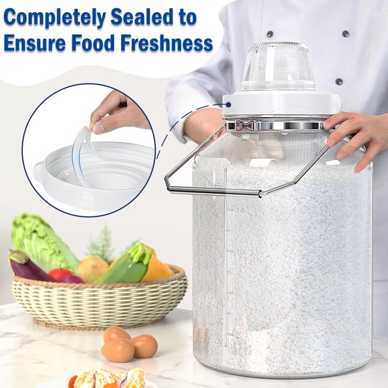 Daitouge 5 Gallon Air Tight Glass Storage Jars, 6.4inch Wide Mouth Canister with Stainless Steel Handle, Large Gallon Glass Jars, Glass Water Jug with Cup for Terrarium, Storage, Dog Treats, Mead Making - Image 2