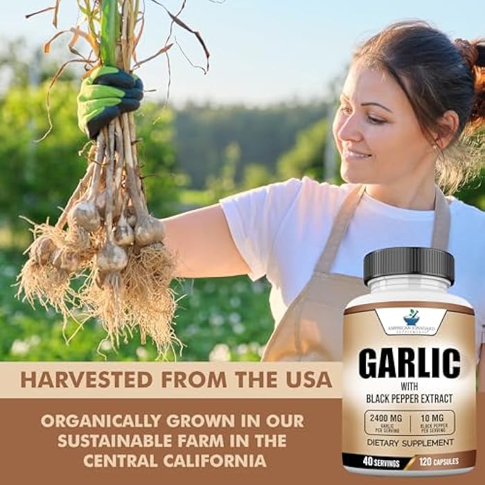 American Standard Supplements Garlic 2400mg Per Serving with Black Pepper Fruit Extract – Vegan, Gluten Free, Non-GMO, 120 Capsules, 40 Servings - Image 4