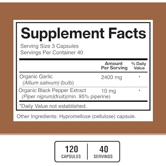American Standard Supplements Garlic 2400mg Per Serving with Black Pepper Fruit Extract – Vegan, Gluten Free, Non-GMO, 120 Capsules, 40 Servings - Image 3