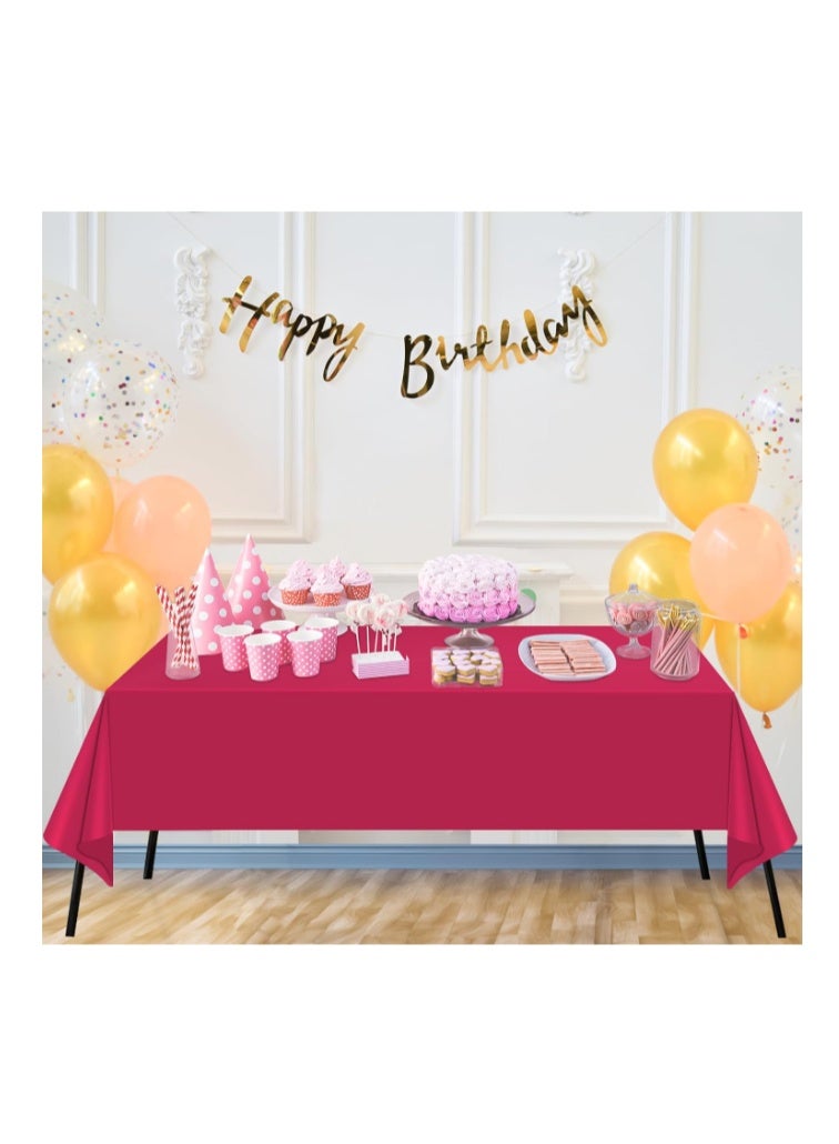 WNINK 2 Pack Burgundy Plastic Tablecloth Disposable Table Covers 54" x 108" Table Cloths for Bridal Shower Engagement Wedding Birthday Picnic Parties - Image 2