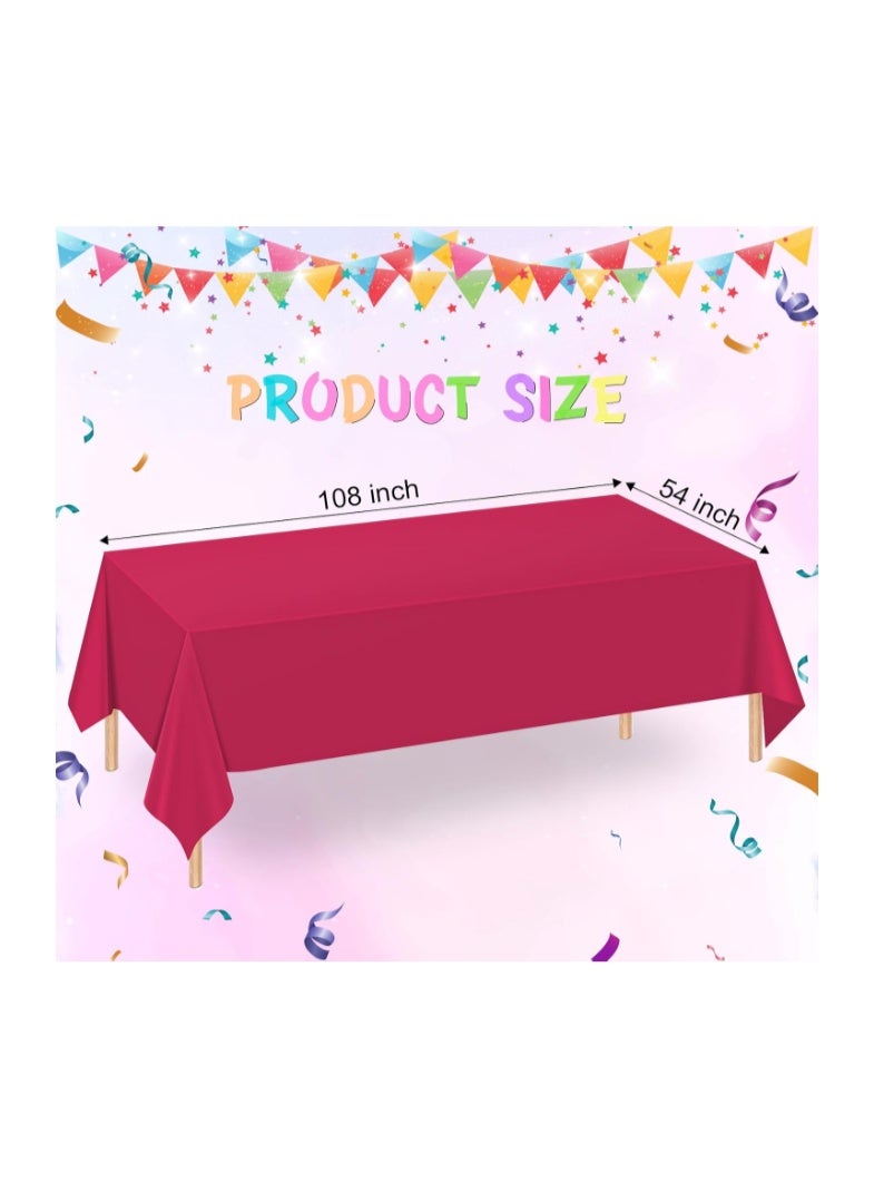 WNINK 2 Pack Burgundy Plastic Tablecloth Disposable Table Covers 54" x 108" Table Cloths for Bridal Shower Engagement Wedding Birthday Picnic Parties - Image 3