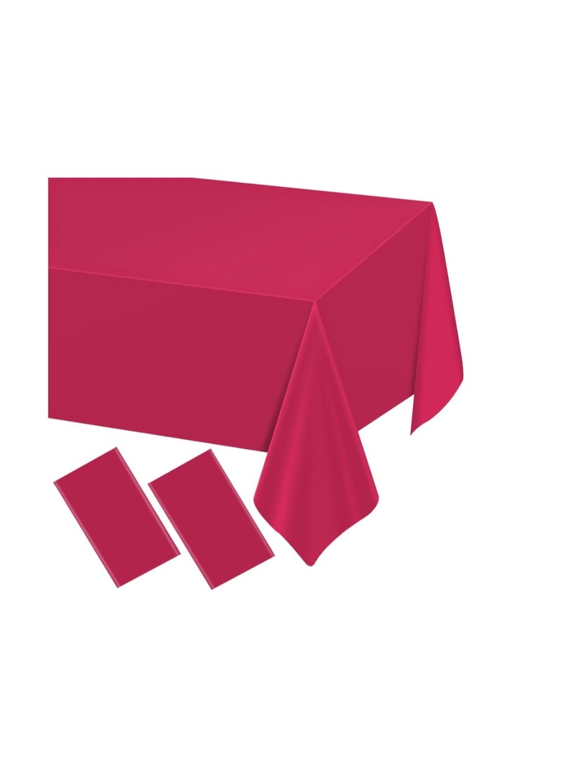 WNINK 2 Pack Burgundy Plastic Tablecloth Disposable Table Covers 54" x 108" Table Cloths for Bridal Shower Engagement Wedding Birthday Picnic Parties - Image 1