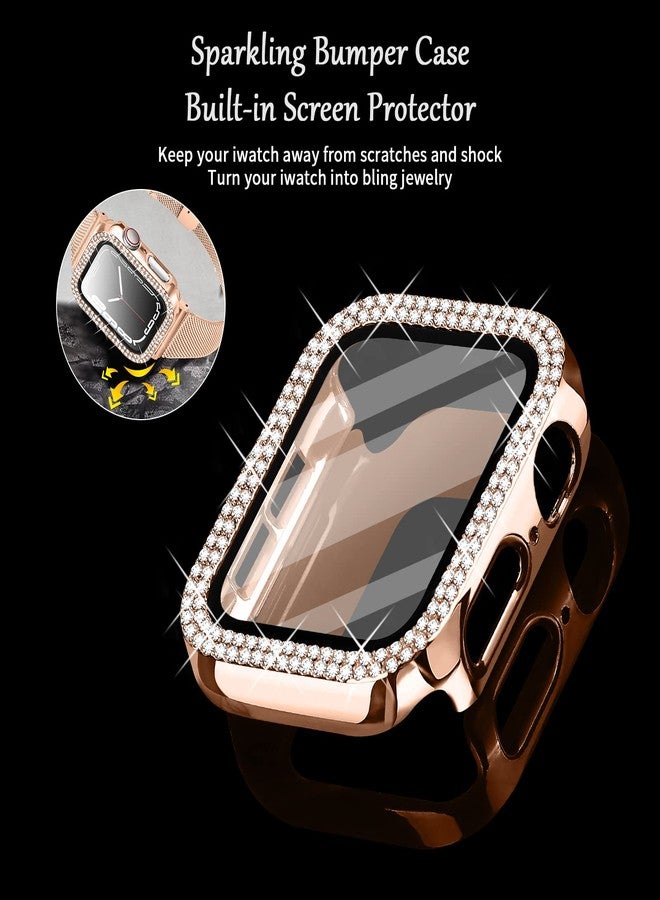 Joyozy Slim Stainless Steel Band Compatible with Apple Watch 38mm 40mm 41mm 42mm 44mm 45mm 46mm Milanese Strap with Bling Glitter Case and Screen Protector, Dressy Bracelet Band for Women (Rose gold 40mm) - Image 2
